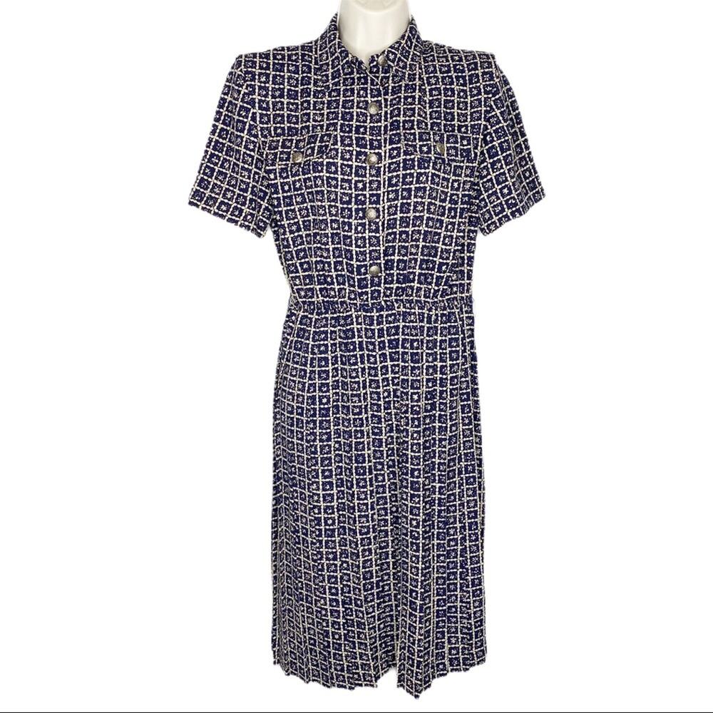 Vintage 1980's Leslie Fay Navy Blue Petite Dress Size 6P